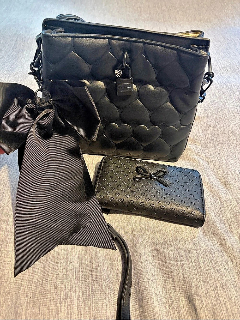 Betsey Johnson Quilted Heart Crossbody Bag in Black